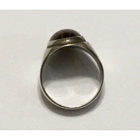 Vintage Sterling Silver Tiger’s  Eye Ring Oval Cabochon  Men Women Size 11 1/2 - Picture 3 of 4